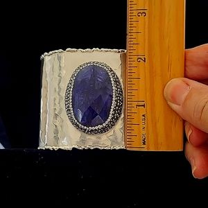 Genuine Sapphire Swarovski black & white crystals silver wide cuff Bracelet